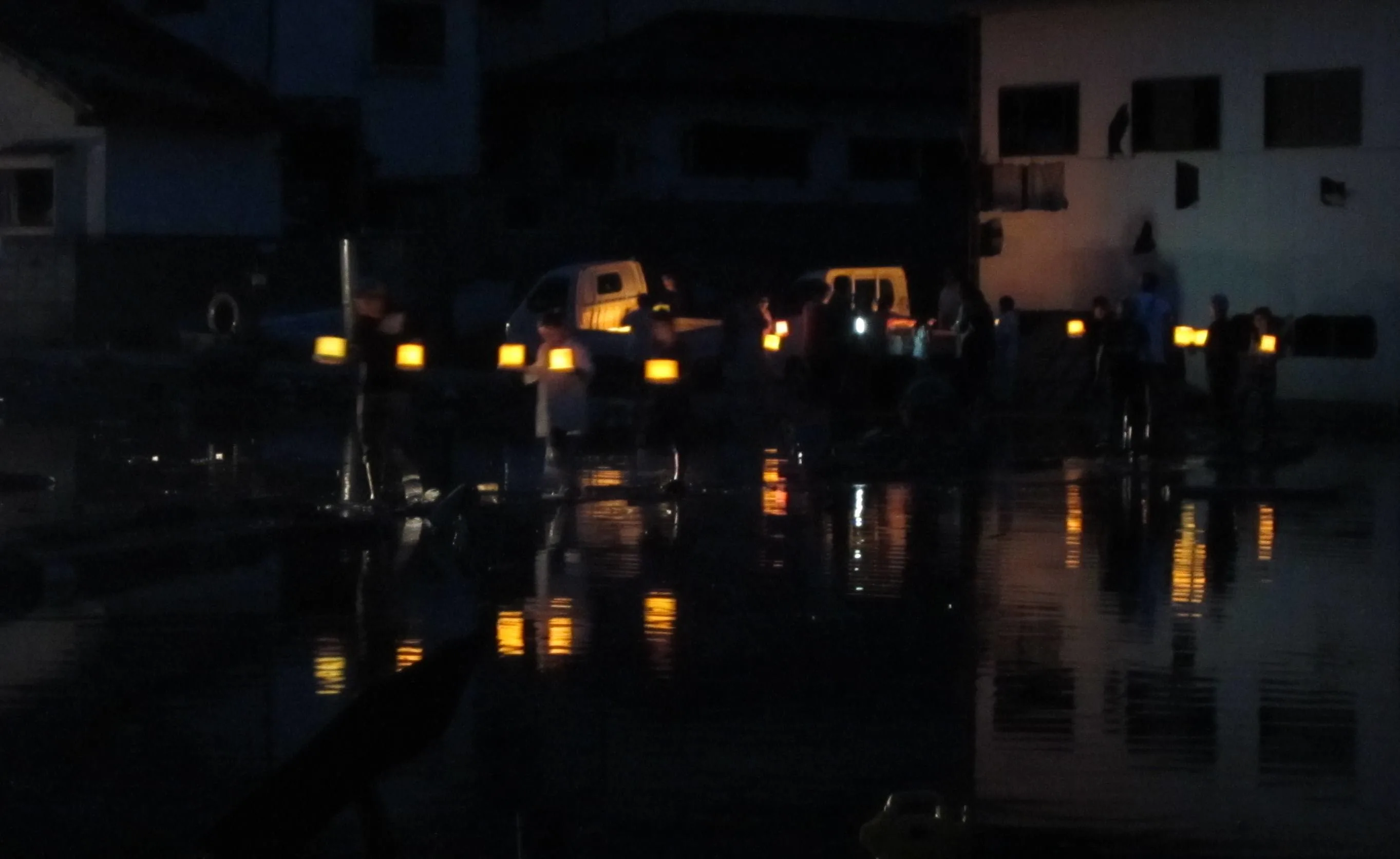 Japan, Ishinomaki, Kobuchihama, Kobuchi-hama, high, tide, tsunami, earthquake, fishing, clean-up, recovery, efforts, 3.11, 2011, March 11, night, dusk, lanterns