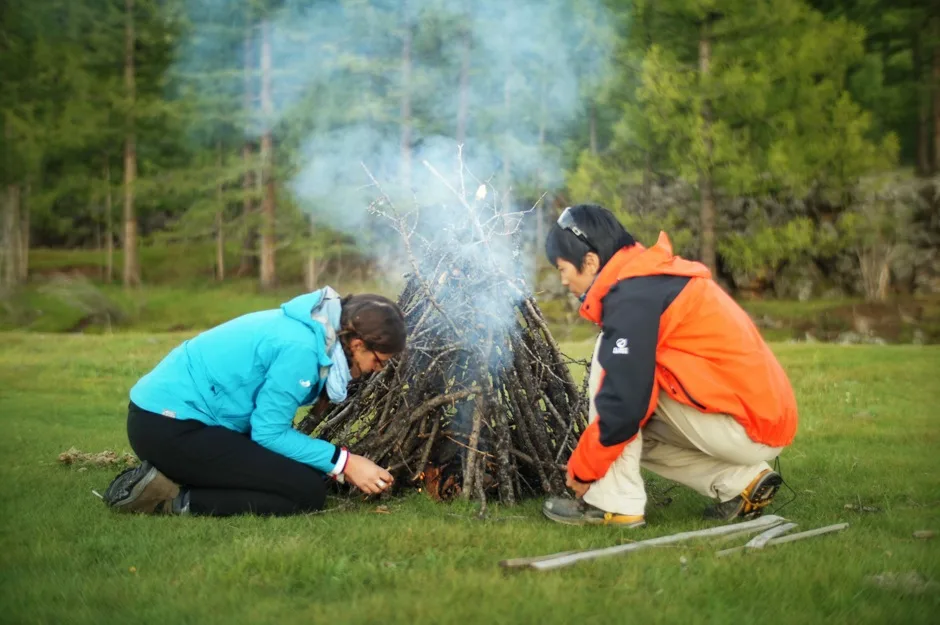 Starting a fire, Mongolia