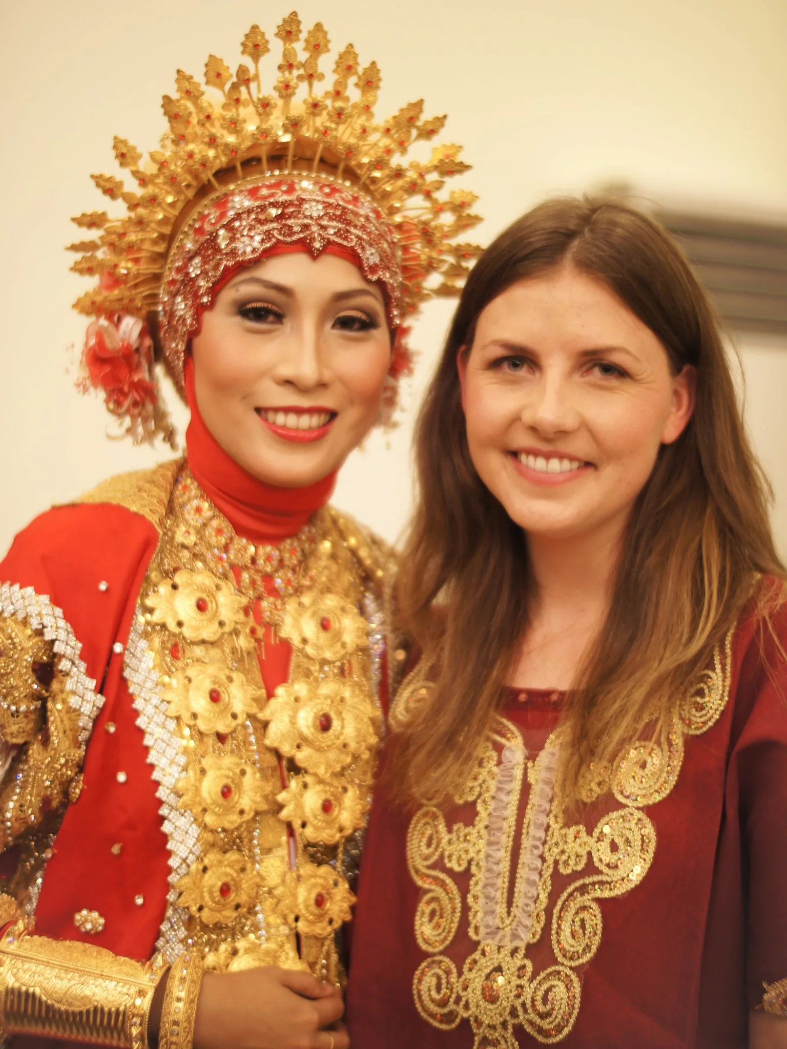 Friends for 12 years. Jessica wearing the traditional "baju bodo" with the stunning bride-to-be.