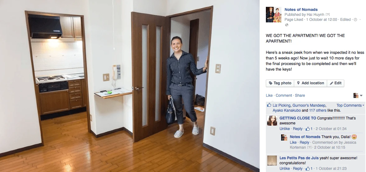Tokyo Apartment Announcement Facebook