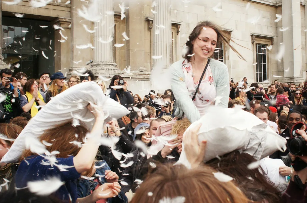 International Pillow Fight Day 2014, Trafalgar Square, London