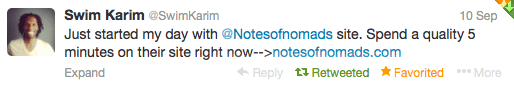 Notes of Nomads Reader Testimonial - Twitter