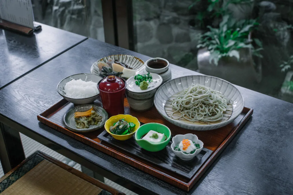 A beautifully presented soba noodle meal set at local soba restaurant Kyoya.