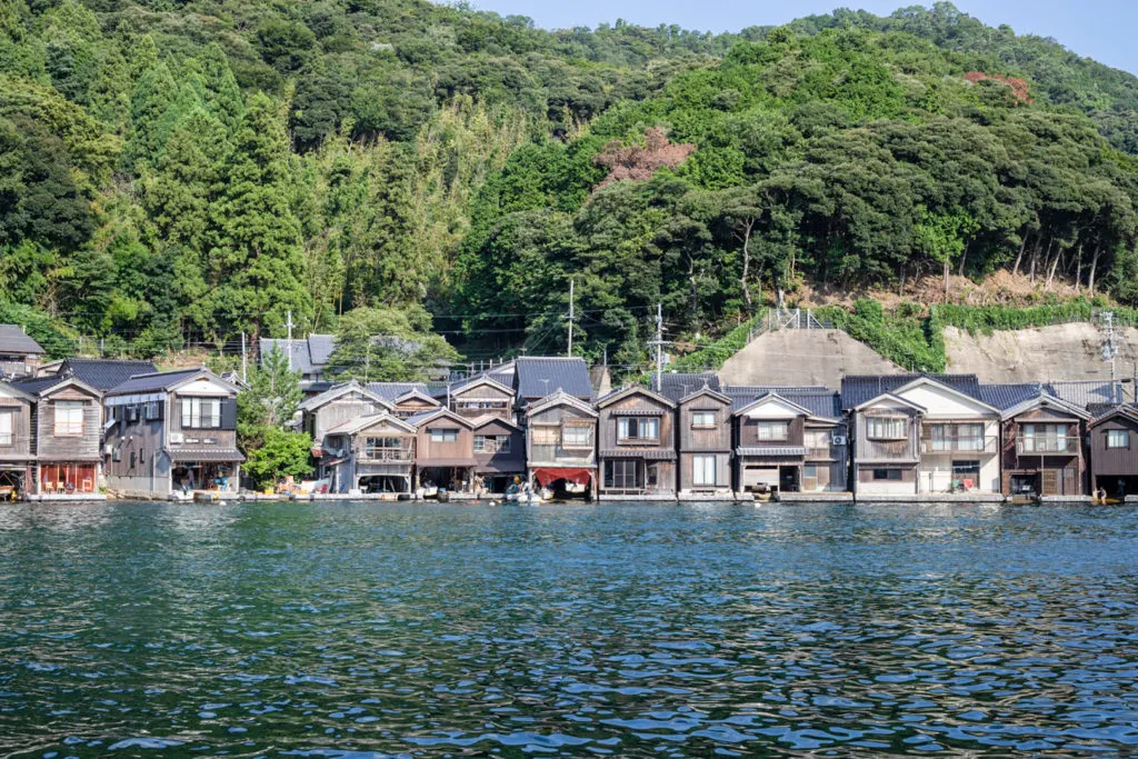 Row of 'funaya', boat houses, in the quaint fishing village of Ine in Kyoto Prefecture. 